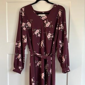 LOFT maroon with flowers dress